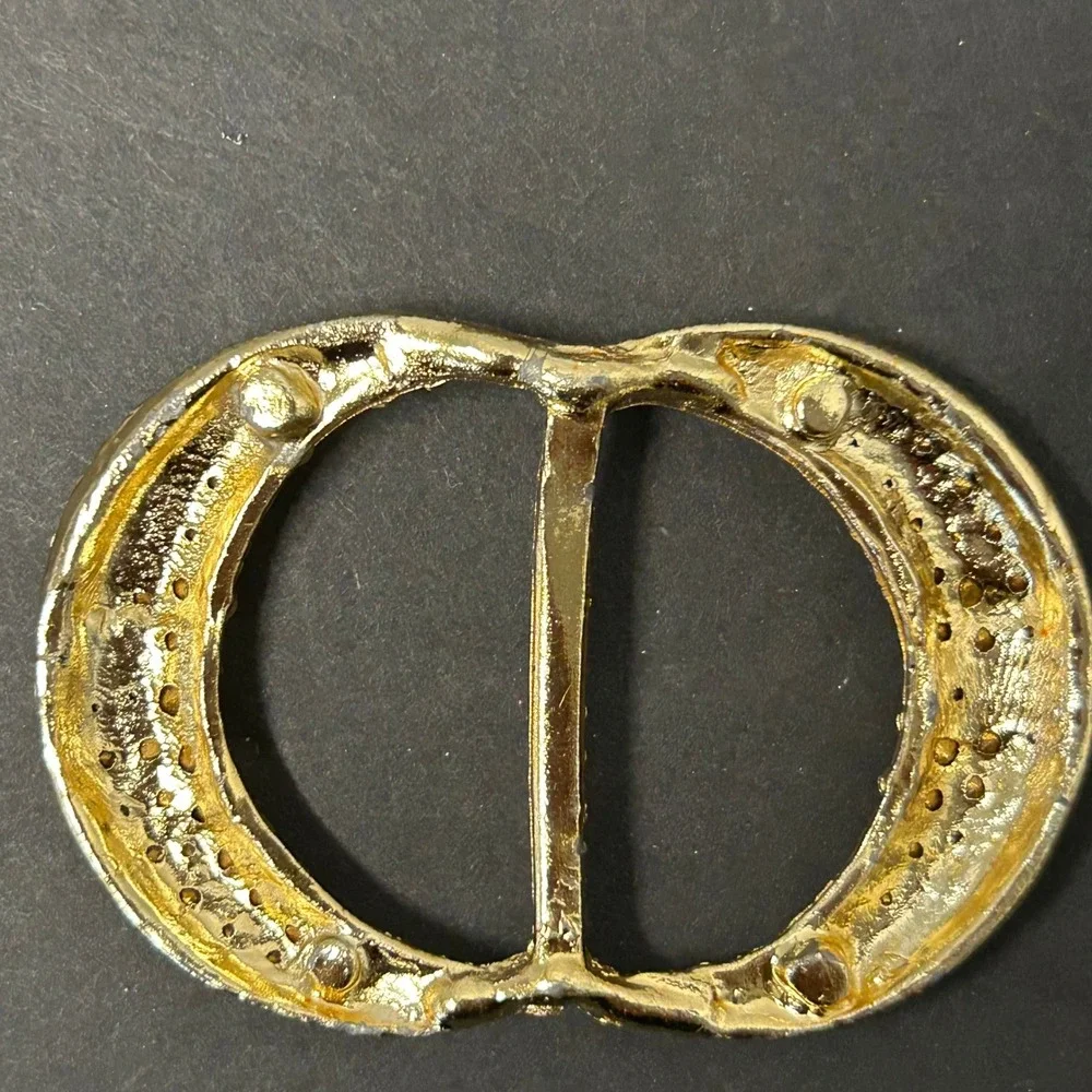 Vintage Belt Buckle Gold Rhinestone Oval Slide Glam